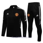 Manchester United Champions League Chándal De Entrenamiento Hombre Cremallera Cuarto 2022/23 Negro Blanco