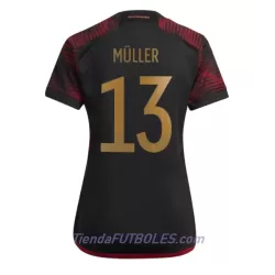 Camiseta Alemania Thomas Müller 13 Mujer Segunda Mundial 2022 Camiseta Alemania Thomas Müller 13 Mujer Segunda Mundial 2022