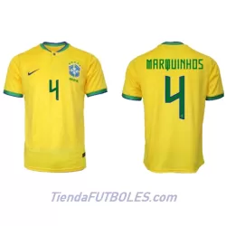 Camiseta Brasil Marquinhos 4 Hombre Primera Mundial 2022 Camiseta Brasil Marquinhos 4 Hombre Primera Mundial 2022