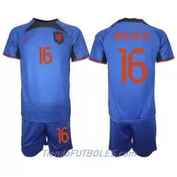 Conjunto Países Bajos Tyrell Malacia 16 Niño Segunda Mundial 2022 Conjunto Países Bajos Tyrell Malacia 16 Niño Segunda Mundial 2022